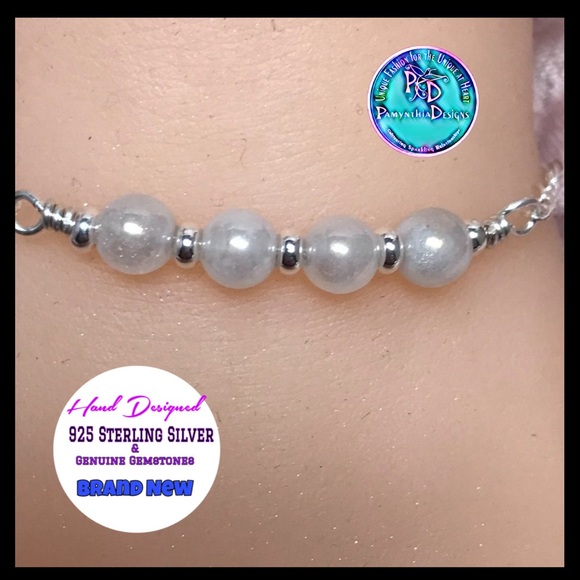 Pamynthia Designs Jewelry - Moonstone Sterling Silver Bracelet- Moonstone Beaded Bar Style Bracelet